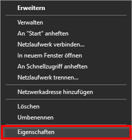 Kontext Menu `Dieser PC`
